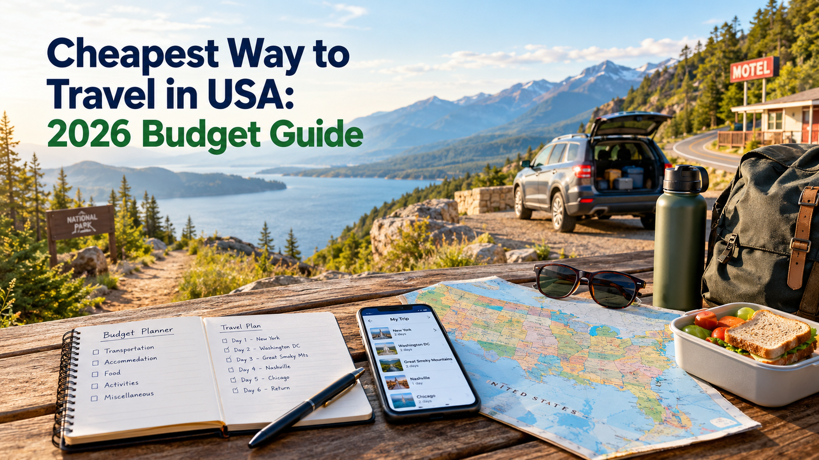 Cheapest ways to travel across the USA in 2026, with budget tips for affordable flights, road trips, transport, and accommodation.